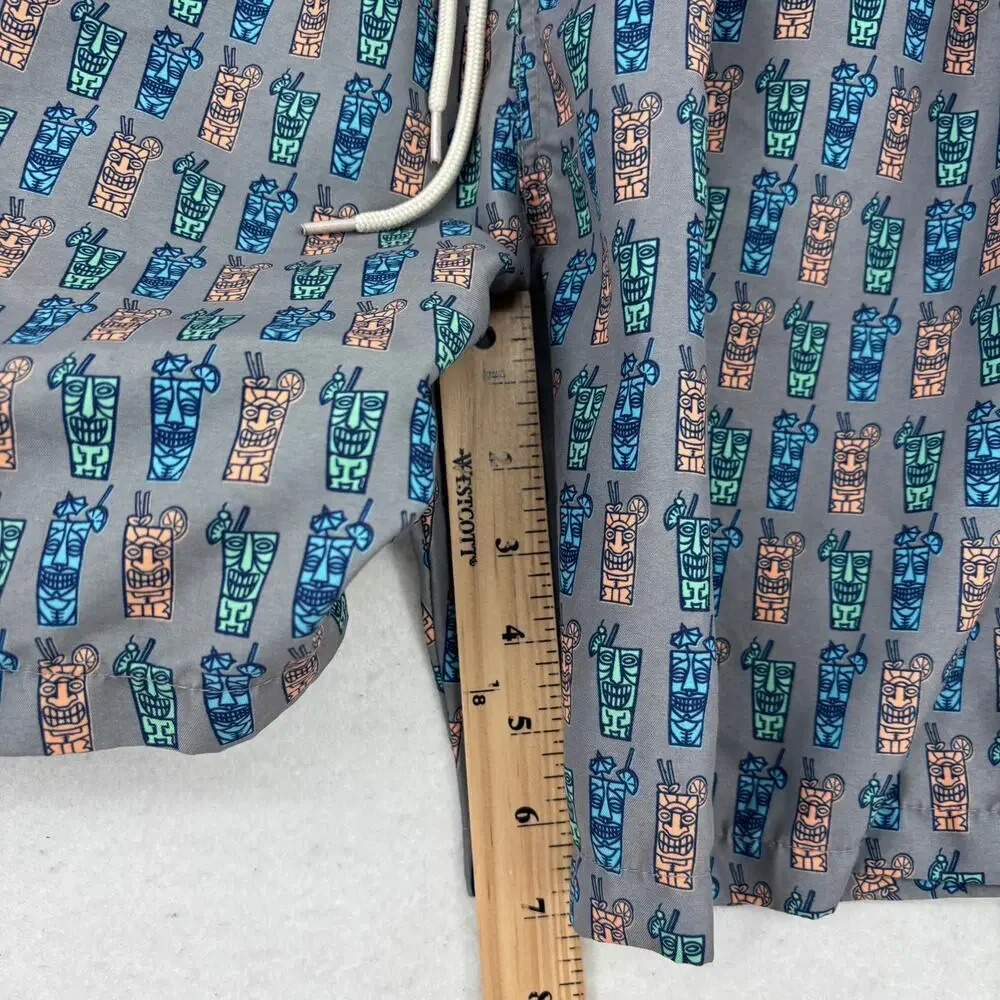 Life is Good Swim Trunks Men Size L Gray Tiki Print Mesh Lined Drawstring Shorts